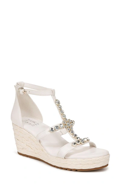 Naturalizer Serena Ankle Strap Espadrille Platform Wedge Sandal In Warm White Leather