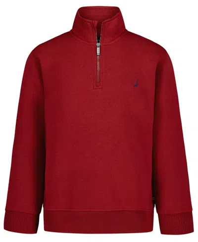 Nautica Kids' Boys' 2t-7 Solid Quarter-zip Mock Neck Sweatshirt In Red