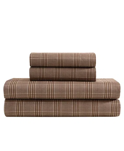 Nautica Declan Plaid Printed Microfiber 4-piece Sheet Set, Queen In Brown