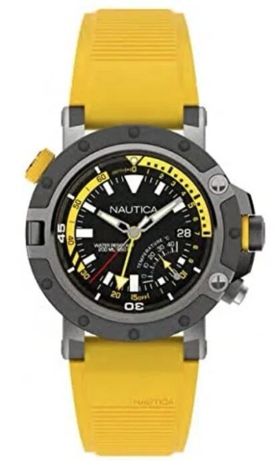 Pre-owned Nautica Men's Diver Watch Temperature Indicator Porthole 48mm Yellow Napprh003