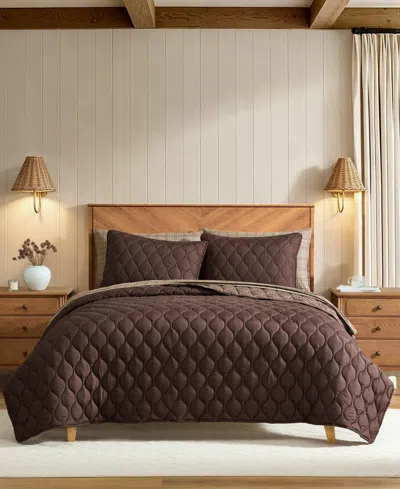 Nautica Ogee Stitch Microfiber 3-piece Quilt Set, King In Brown