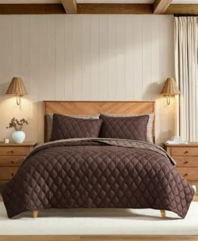 Nautica Ogee Stitch Microfiber Quilt Sets In Brown