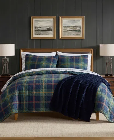 Nautica Preston Plaid Cotton 3-piece Quilt Set, King In Blue