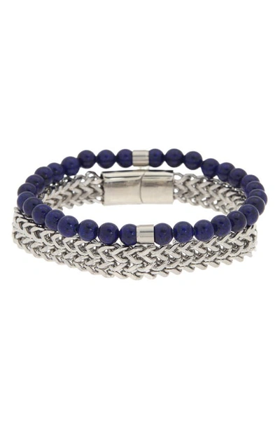 Nautica Stone Beaded & Wheat Chain Bracelets In Silver/ Blue