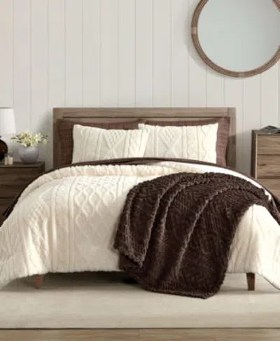 Nautica Willow Cable Knit Faux Fur Comforter Sets In Brown