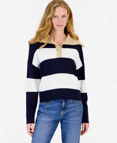 Nautica Women's Shawl Collar Striped Button-front Cotton-blend Sweater In Multi