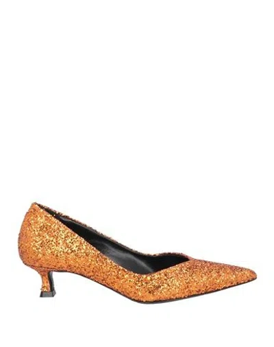 Ncub Woman Pumps Bronze Size 7 Leather In Yellow