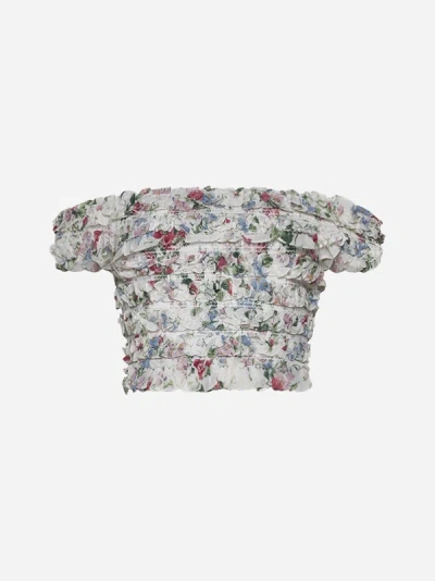 Needle &amp; Thread Floral Fantasy Chiffon Off-shoulder Top In Moonshine