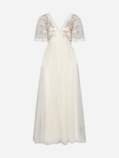 Needle &amp; Thread Garland Embroidered Tulle Ankle Gown In Cream