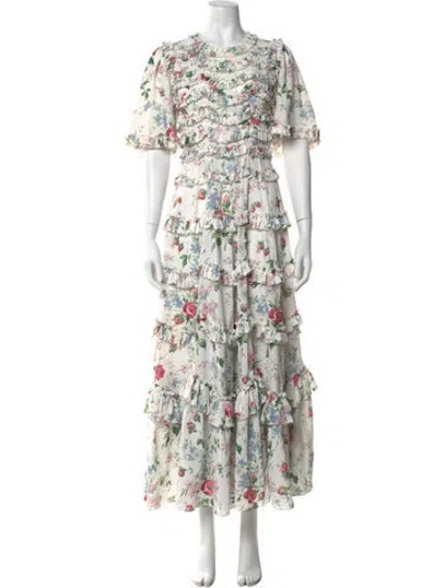 Pre-owned Needle & Thread Floral Print Long Dress In Multicolor