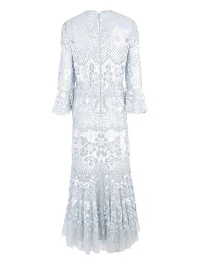 Needle & Thread Snowdrop Sequin-embellished Bell-sleeve Dress In Blue