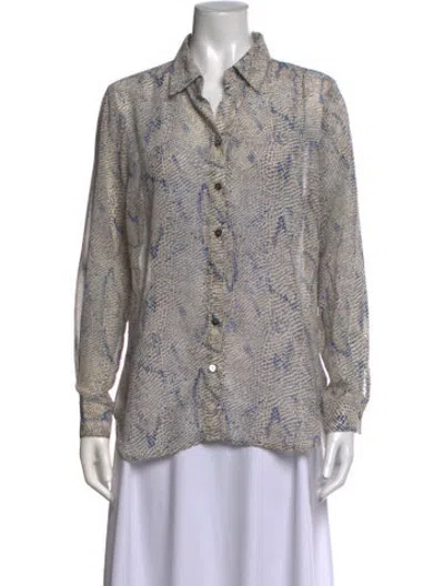 Pre-owned Neiman Marcus Animal Print Long Sleeve Blouse In Blue