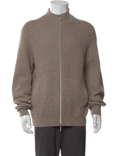 Pre-owned Neiman Marcus Cashmere Mock Neck Cardigan In Neutrals