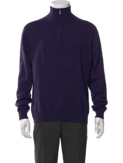 Pre-owned Neiman Marcus Cashmere Mock Neck Pullover In Blue
