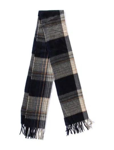 Pre-owned Neiman Marcus Cashmere Plaid Print Scarf In Blue