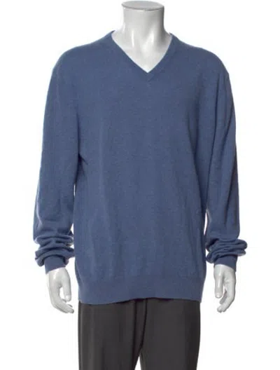 Pre-owned Neiman Marcus Cashmere V-neck Pullover In Blue