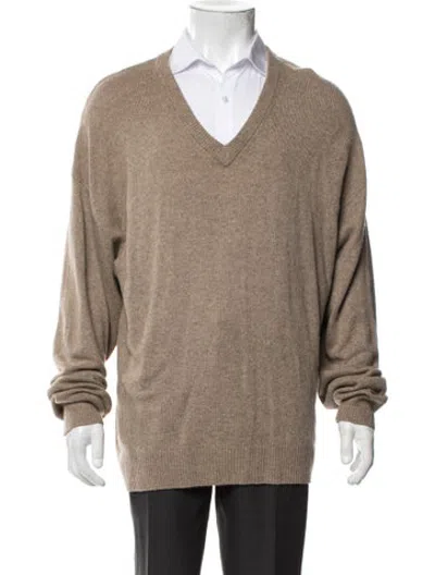 Pre-owned Neiman Marcus Cashmere V-neck Pullover In Brown