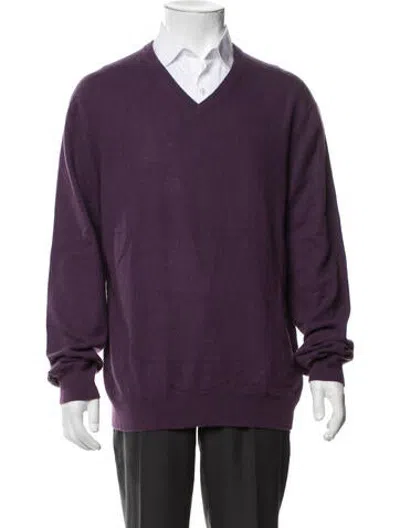 Pre-owned Neiman Marcus Cashmere V-neck Pullover In Purple