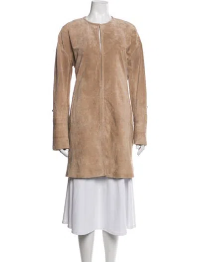 Pre-owned Neiman Marcus Leather Coat In Neutrals