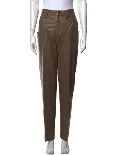 Pre-owned Neiman Marcus Leather Straight Leg Pants In Brown