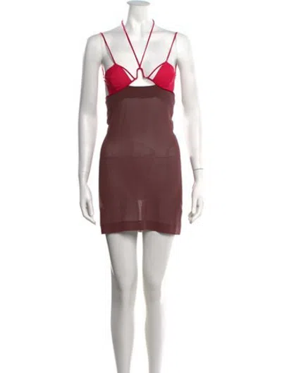 Pre-owned Nensi Dojaka Halterneck Mini Dress In Brown/red