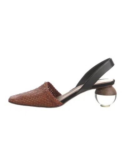 Pre-owned Neous Leather Braided Accents Slingback Pumps In Brown