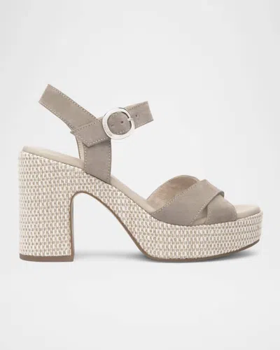 Nerogiardini Women's Suede Rafia Platform Heeled Sandal In Taupe In Grey
