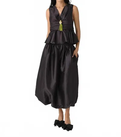 Never A Wallflower V-neck Peplum Top In Taffeta Stripe In Black