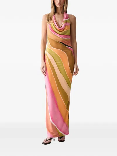 Never Fully Dressed Abstract-print Cowl-neck Maxi Dress In Orange