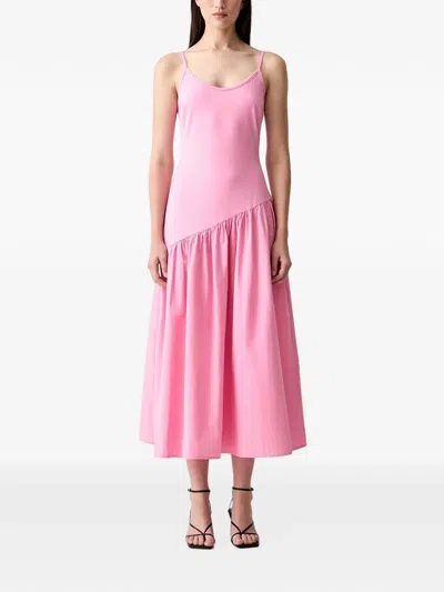 Never Fully Dressed Asymmetric Ruffled Midi Dress In Pink