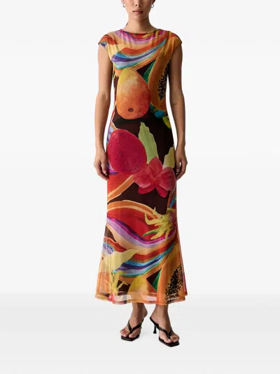 Never Fully Dressed Fruit-print Mesh Dress In Red