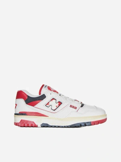 New Balance Bb550 Leather Sneakers In Off White,red