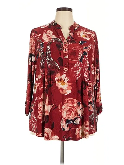Pre-owned New Directions 3/4 Sleeve Blouse In Burgundy