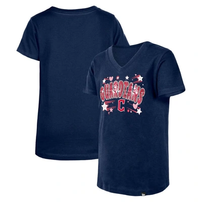 New Era Kids' Girls Youth  Navy Cleveland Guardians Sequin V-neck T-shirt