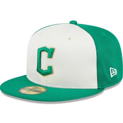 New Era Men's White/green Cleveland Guardians 2024 St. Patrick's Day 59fifty Fitted Hat In White,green