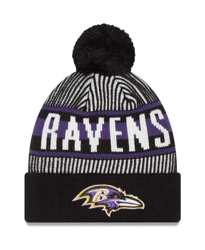 New Era Kids' Youth Boys And Girls  Black Baltimore Ravens Striped Cuffed Knit Hat With Pom