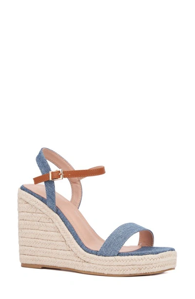 New York And Company Unita Espadrille Platform Wedge Sandal In Blue,tan