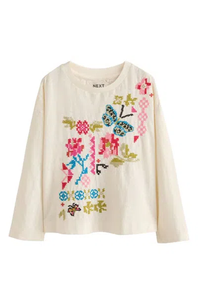 Next Kids' Embroidered Butterfly Long Sleeve T-shirt In Neutral