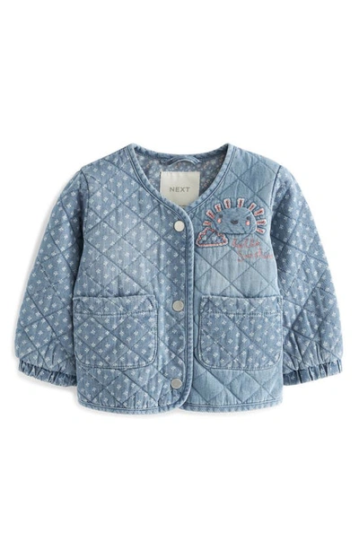 Next Kids' Embroidered Quilted Denim Liner Jacket In Denim Blue