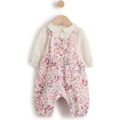 Next Babies'  Kids' Floral Corduroy Dungarees & Bodysuit Set In Neutral