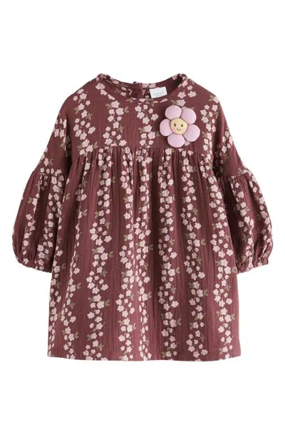 Next Kids' Floral Cotton Dress In Brown