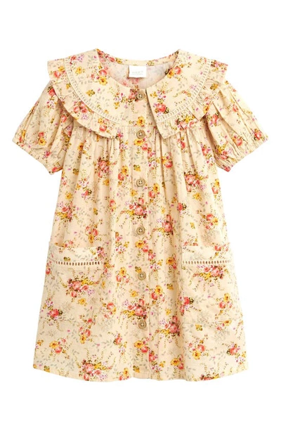 Next Kids' Floral Puff Sleeve Dress In Ecru