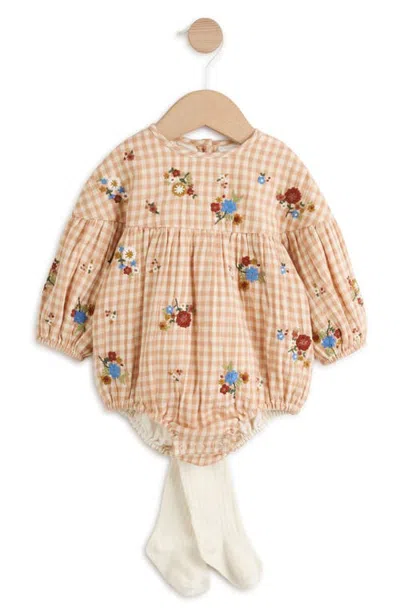 Next Babies'  Kids' Gingham Embroidered Bubble Romper In Neutral