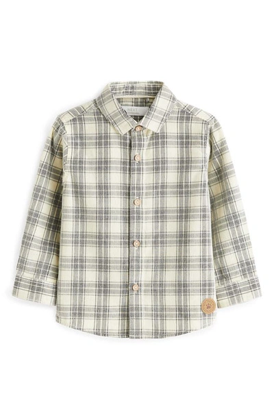Next Kids' Plaid Cotton Corduroy Button-up Shirt In Natural