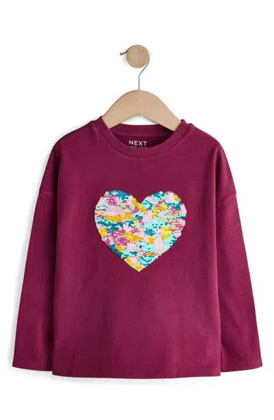 Next Kids' Sequin Heart Long Sleeve T-shirt In Red