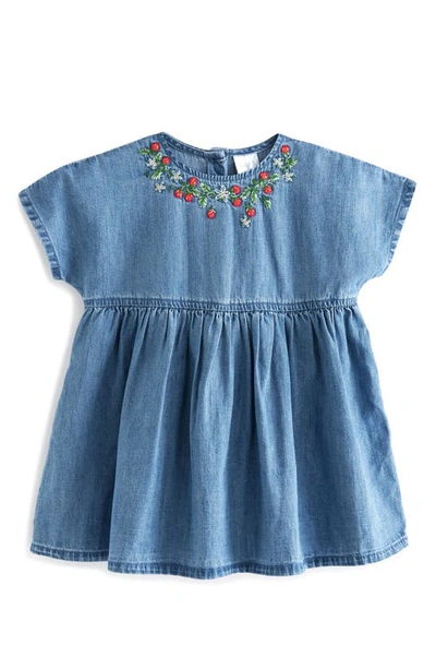 Next Kids' Strawberry Embroidered Denim Dress In Indigo