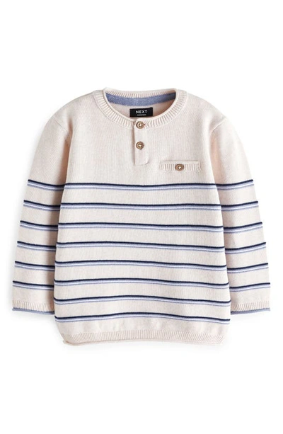 Next Kids' Stripe Cotton Henley Sweater In Cream