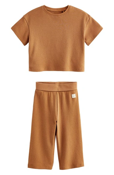 Next Kids' Waffle T-shirt & Pants Set In Rust