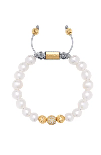 Nialaya Beaded Bracelet With Sea Pearl In White