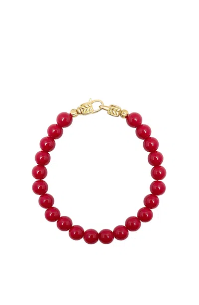 Nialaya Beaded Healing Bracelet With Gold Lock In Red